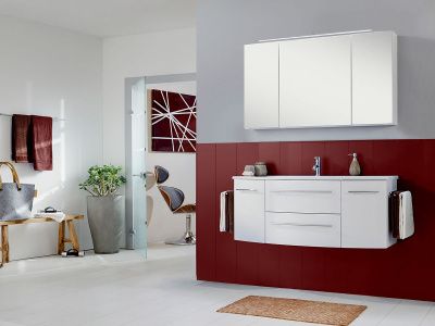 Купить marlin 3040city 120 см: зерк шкаф с led подсветкой, тумба (2 ящика и 2 двери) и белая раковина из мин литья, цвет мебели белый глянцевый оптом