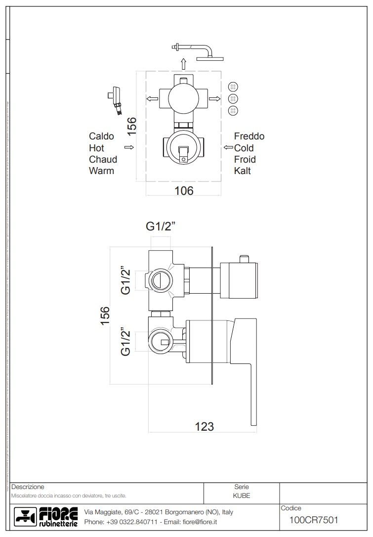 Купить смесители fiore kube, встраиваемый в стену однорычажный смеситель для душа на 3 выхода, цвет хром оптом