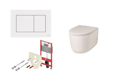Tece, комплект инсталляция TeceBase+Hidra Gio, подвесной унитаз 55x36,5 см, антибактериальное покрытие, c сиденьем, цвет белый матовый