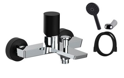 Купить aqg tube, однорычажный смеситель для ванны (излив 16,3 см), c набором для душа set-q, цвет хром-черный матовый оптом Купить aqg tube, однорычажный смеситель для ванны (излив 16,3 см), c набором для душа set-q, цвет хром-черный матовый оптом