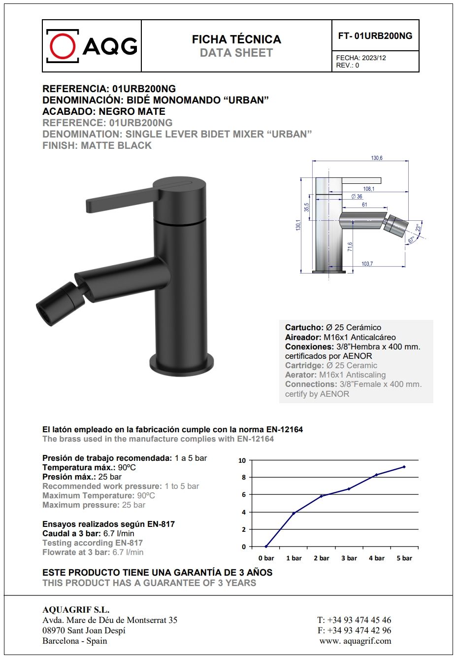 Купить aqg urban, однорычажный смеситель для биде без донного клапана, цвет черный матовый оптом Купить aqg urban, однорычажный смеситель для биде без донного клапана, цвет черный матовый оптом