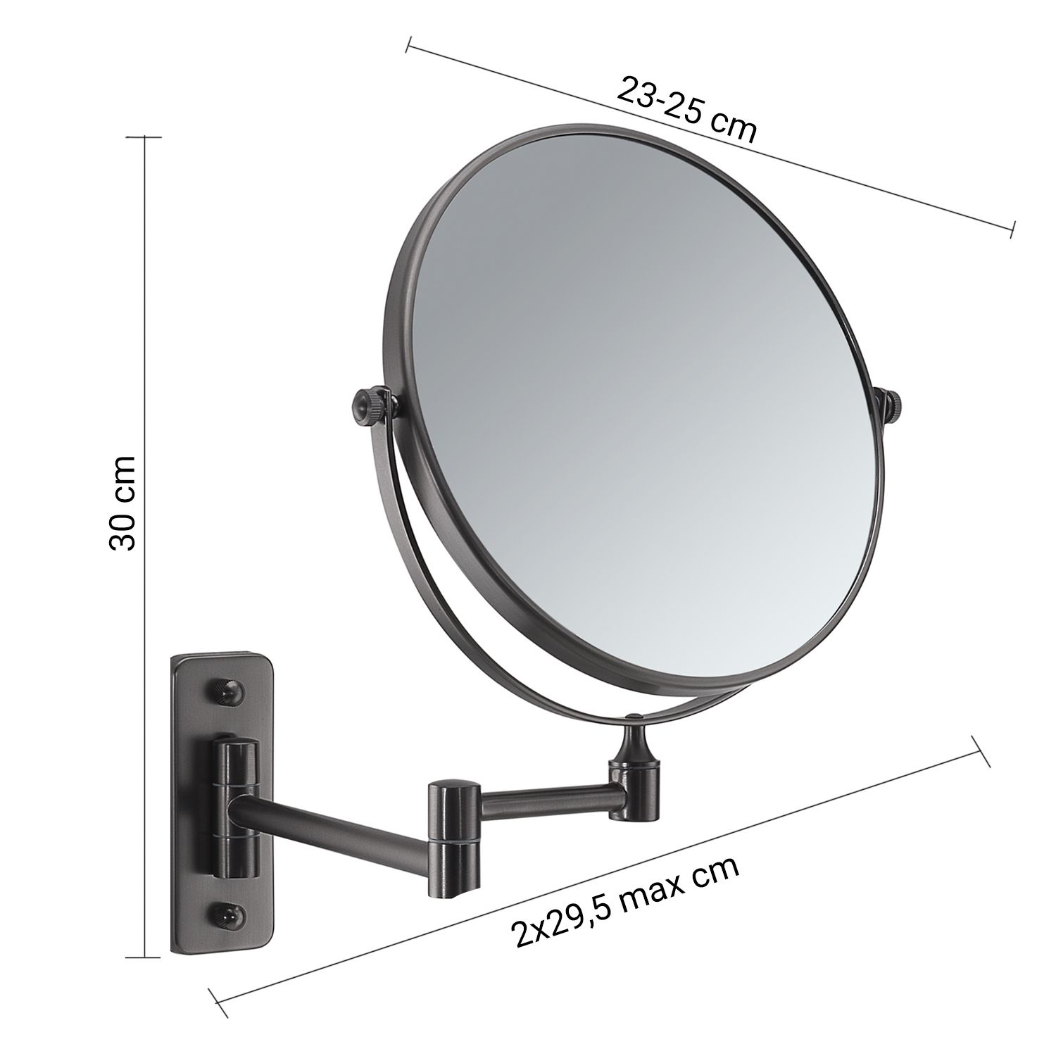 Купить gedy gaia, настенное круглое поворотное косметическое зеркало (3x) со складным механизмом, цвет оружейная сталь оптом