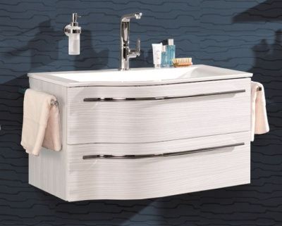 Купить puris swing 90 см правый: зеркало с подсветкой, тумба (2 ящика) и белая раковина из мин литья, цвет мебели белый глянцевый