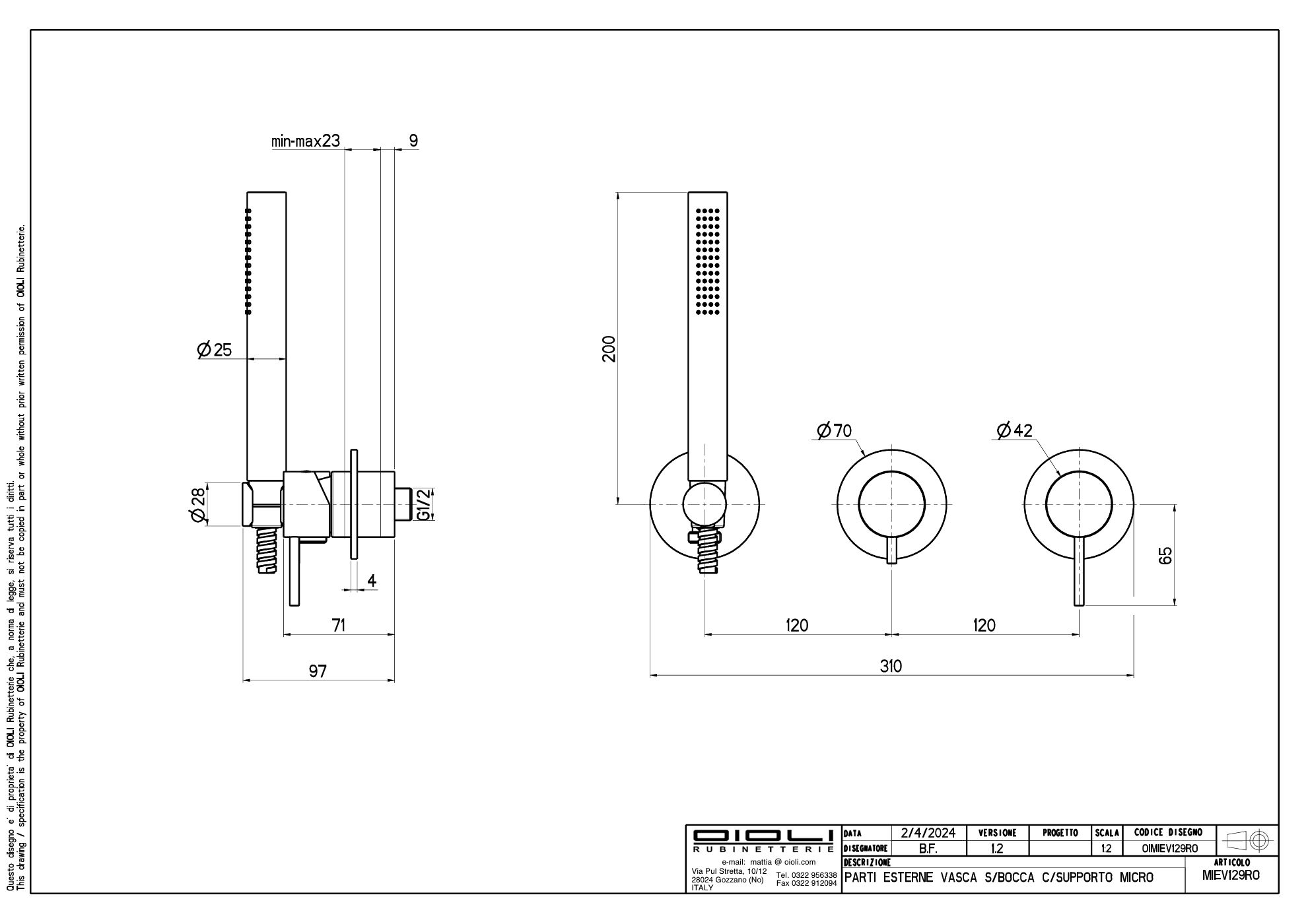 Купить смесители Oioli Micro, встр. в стену смеситель для ванны, с набором для душа и без излива и вн/ч OIPIVA35006B, цвет брашированный никель C54 оптом