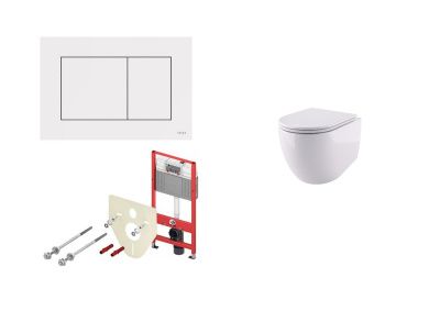 Tece, комплект инсталляция TeceBase+Hidra Tour, подвесной унитаз 52x35,5 см, антибактериальное покрытие, c сиденьем, цвет белый глянцевый