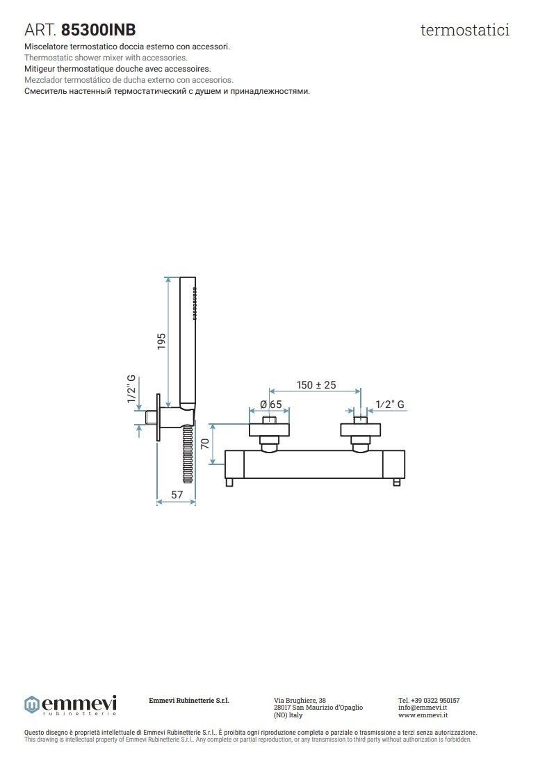 Купить смесители Emmevi Filoinox, однорычажный термостатический смеситель для душа c набором для душа, из нержавеющей стали оптом