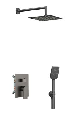 Купить aqg alpha, душевой комплект ec208 на 2 потребителя: с квадратным верхним душем 25х25 см и кронштейном 35 см, цвет оружейная сталь (pvd) оптом Купить aqg alpha, душевой комплект ec208 на 2 потребителя: с квадратным верхним душем 25х25 см и кронштейном 35 см, цвет оружейная сталь (pvd) оптом