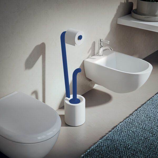 Купить gedy wendy, напольная стойка: бумагодержатель/ёрш пластик, цвет белый/синий оптом