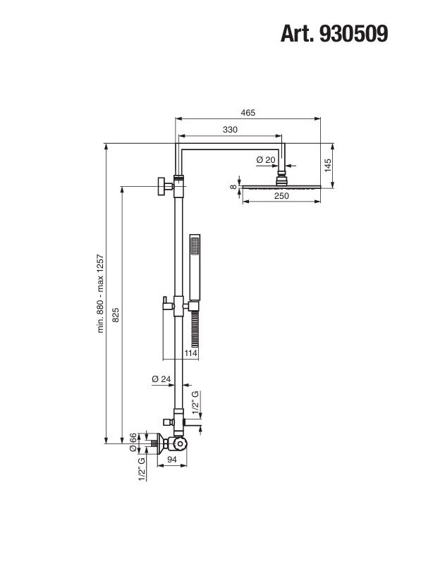 Купить emmevi, душевая колонна 88-125,7 см с термостатом и антикальковым верхним душем ø25 см, цвет хром оптом