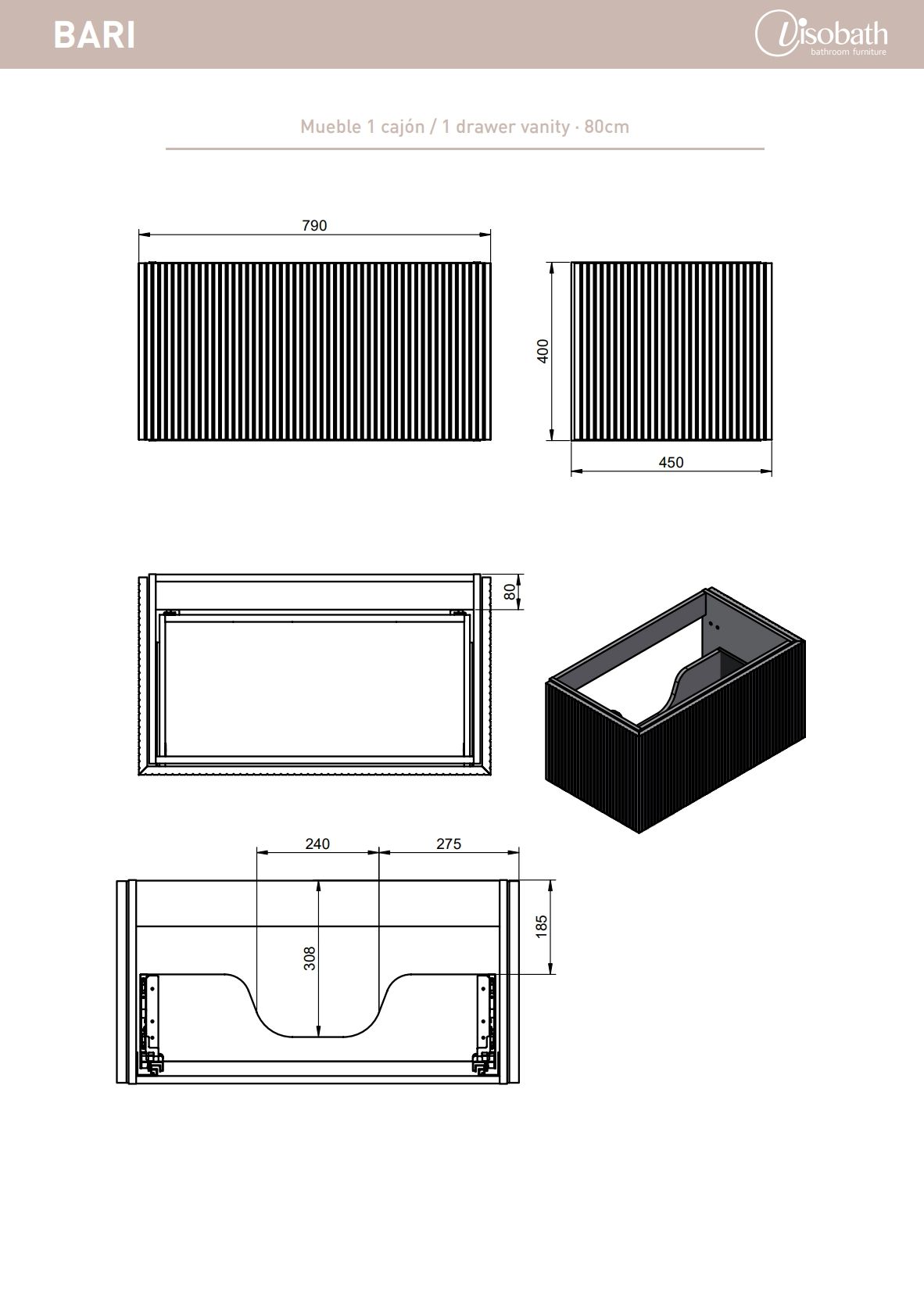 Купить visobath bari, тумба 80 см, 1 выдвижной ящик с push-открыванием, цвет темно-синий матовый (navy) оптом