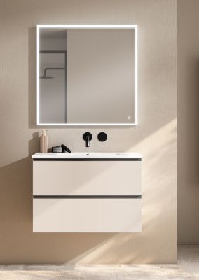 Купить visobath granada, тумба 80 см, 2 ящика c черными ручками, цвет бежевый матовый лак (cotton) оптом