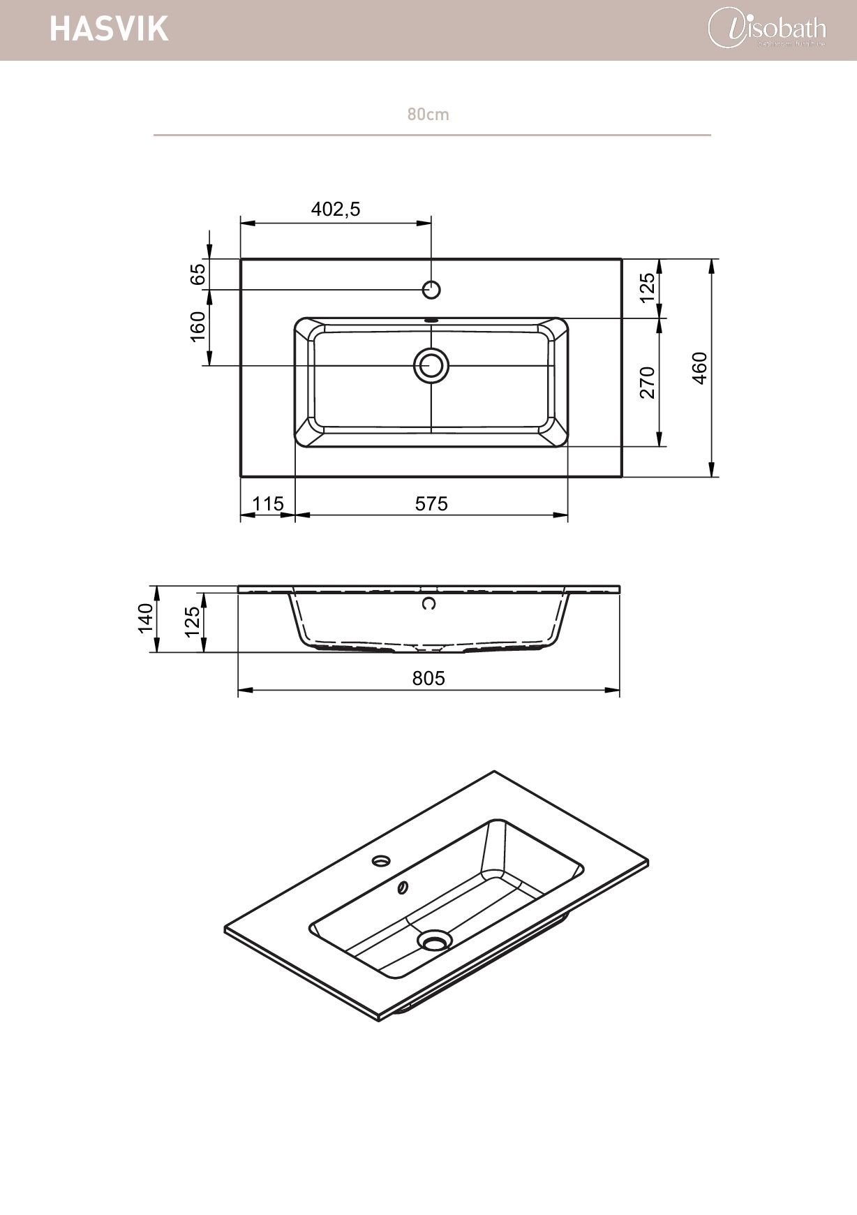 Купить visobath, раковина из минерального литья hasvik, без отв. под смеситель 80 см, цвет белый матовый оптом