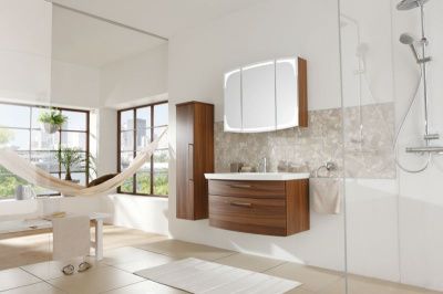 Купить puris classic line 70 см: зеркальный шкаф с led подсветкой, тумба и белая раковина из мин литья, цвет мебели орех дийон