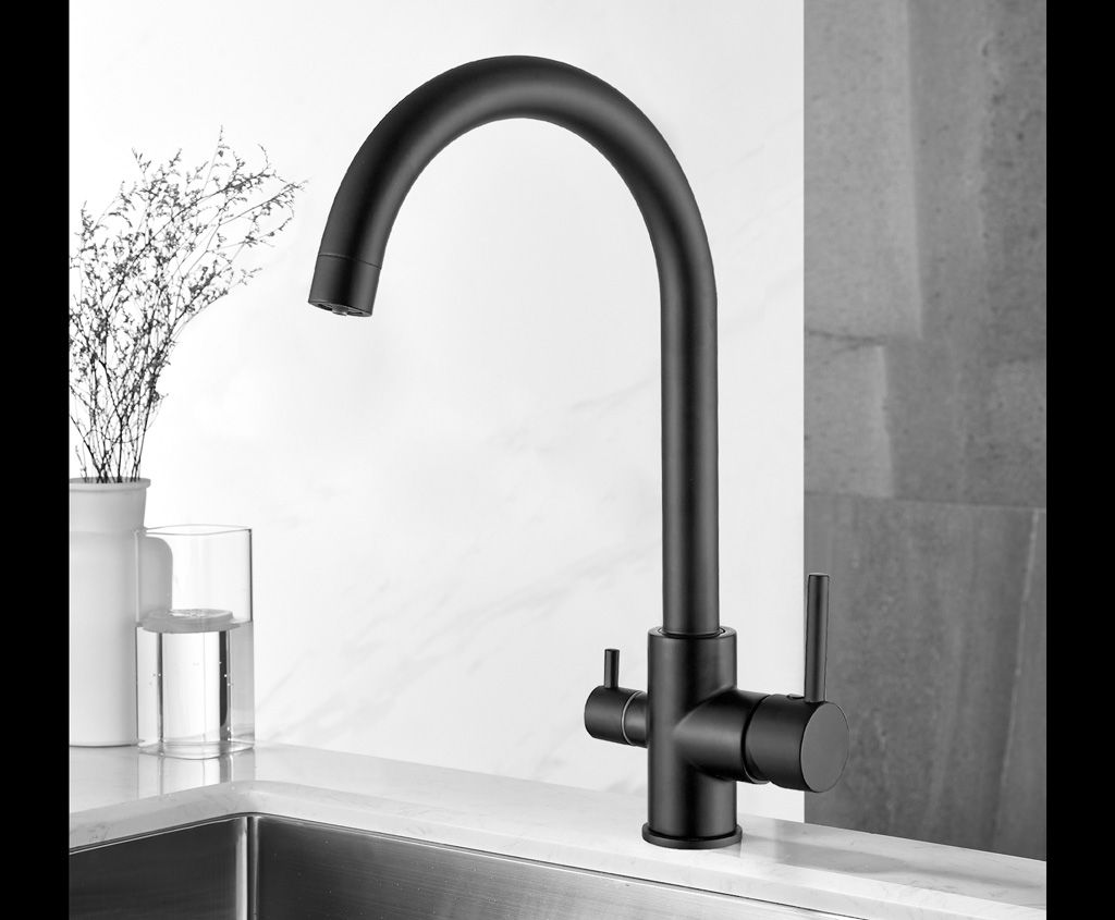 Купить aqg duo, смеситель для кухни с фильтром,излив закругленный цвет черный матовый оптом Купить aqg duo, смеситель для кухни с фильтром,излив закругленный цвет черный матовый оптом