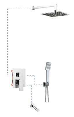 Купить aqg bold, душевой комплект ec316 на 3 потребителя, с круглым изливом, с квадратным верхним душем 25х25 см и кронштейном 35 см, цвет хром оптом