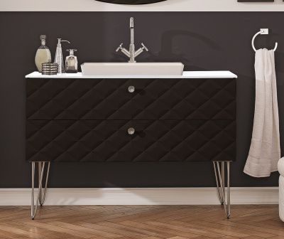 Купить puris diamond line 120 см: тумба, белая столешница из кварца, ножки и белая накладная раковина из мин литья, цвет мебели черный лак Купить puris diamond line 120 см: тумба, белая столешница из кварца, ножки и белая накладная раковина из мин литья, цвет мебели черный лак