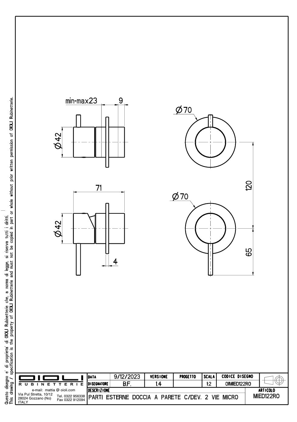 Купить смесители Oioli Micro, встраиваемый в стену смеситель для душа на 2 потребителя, без вн/ч OIPIVA35008B, цвет оружейная сталь оптом