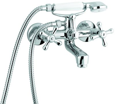 Emmevi Stella, двухвентильный смеситель для ванны (излив 14 см), с набором для душа, цвет хром