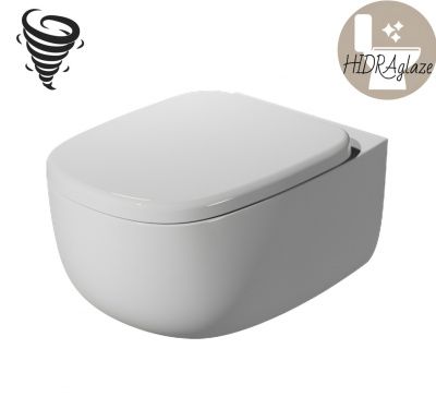 Купить hidra bounce, подвесной безободковый унитаз c крепежом, 53x36,5 см, антибактериальное покрытие, цвет белый глянцевый оптом