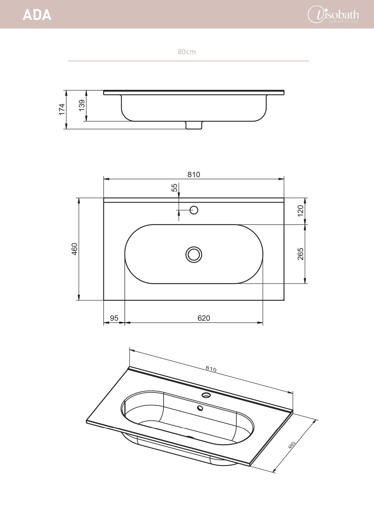 Купить visobath, керамическая раковина ada 80 см, цвет белый глянцевый оптом