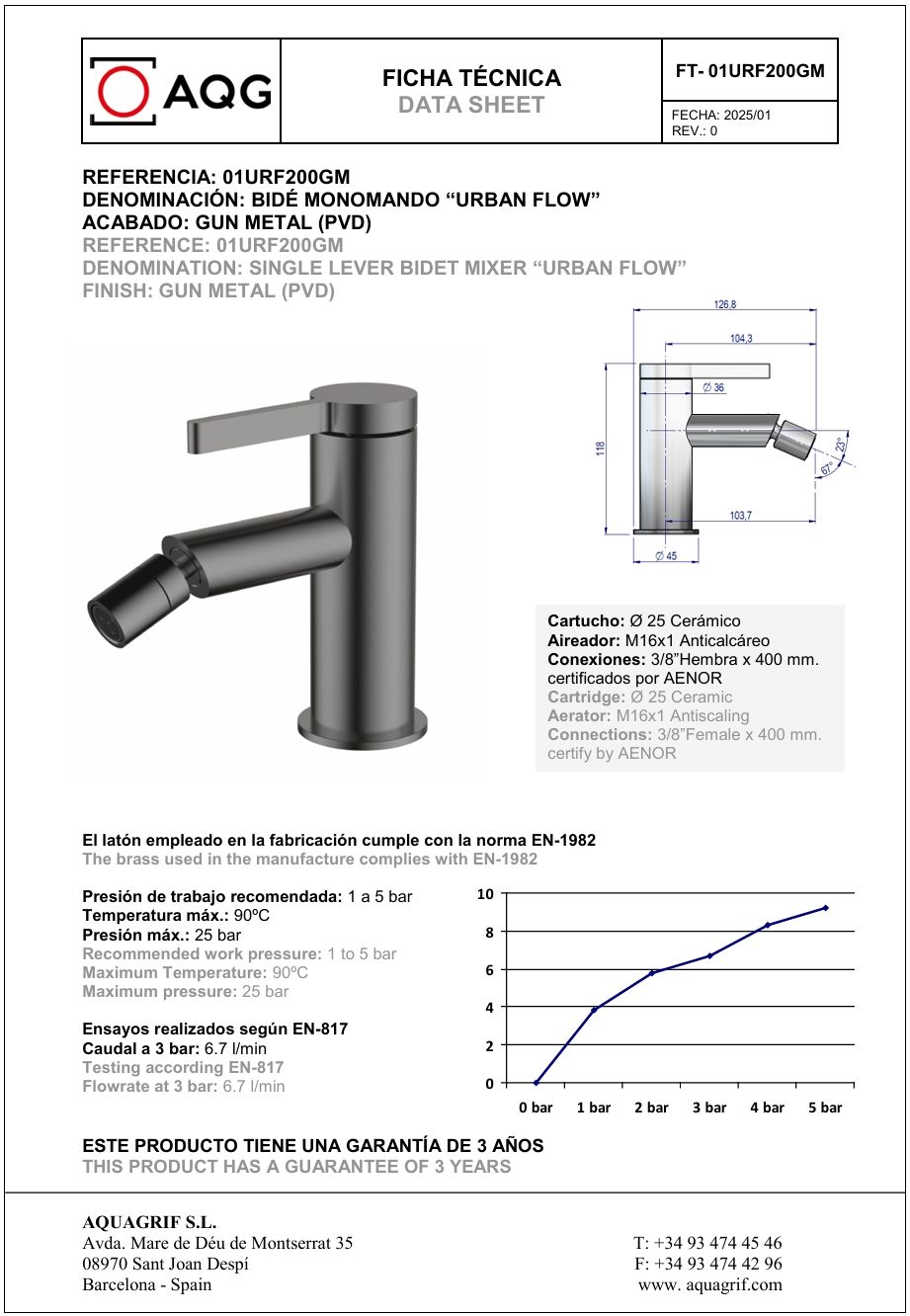 Купить aqg urban flow, однорычажный смеситель для биде без донного клапана, цвет оружейная сталь (pvd) оптом Купить aqg urban flow, однорычажный смеситель для биде без донного клапана, цвет оружейная сталь (pvd) оптом