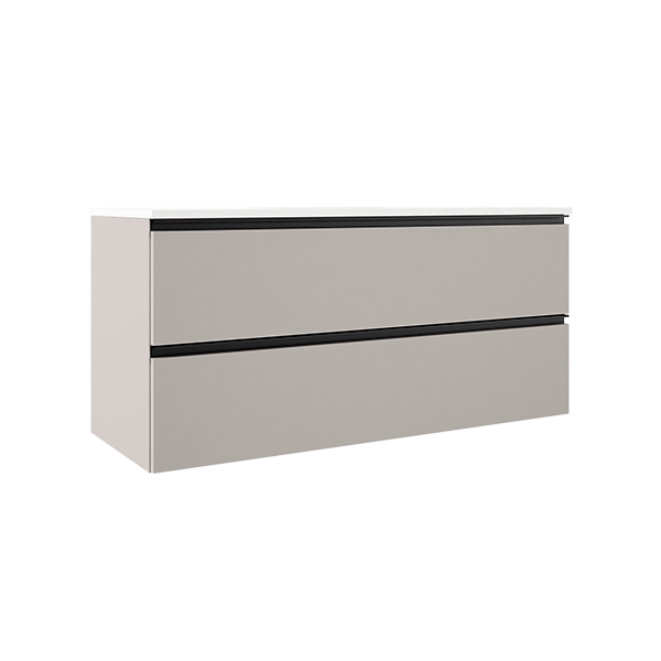 Купить visobath granada, тумба 120 см, 2 ящика c черными ручками, цвет бежевый матовый лак (cotton) оптом