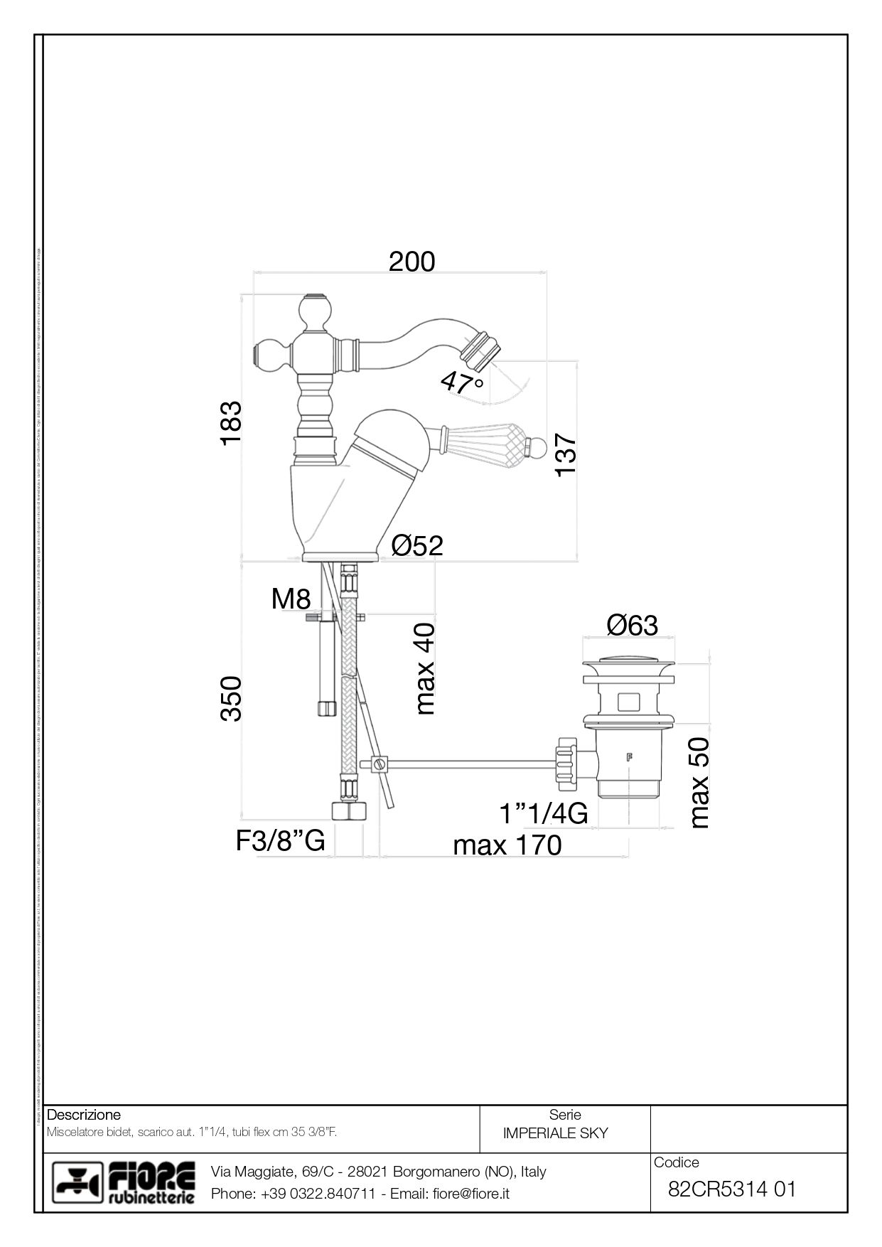 Купить смесители fiore imperiale sky, однорычажный смеситель для биде h18.3 см, c донным клапаном, цвет золото - swarovski оптом