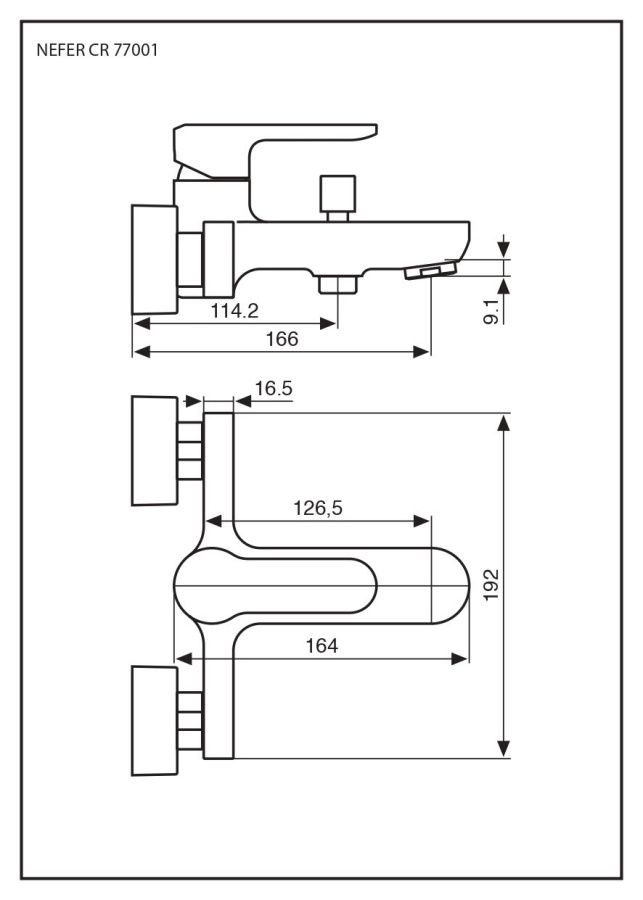 Emmevi Nefer, 77001-2/CR, однорычажный смеситель для ванны без набора для душа, цвет хром  