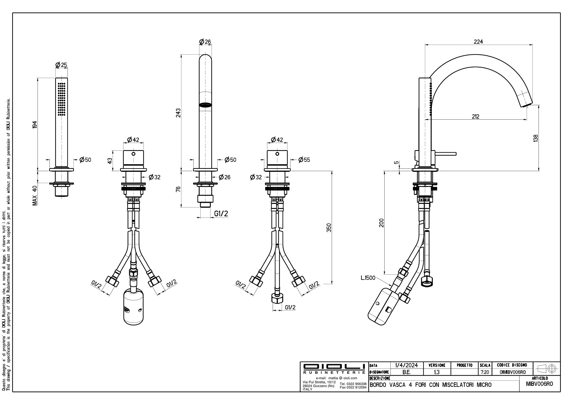 Купить смесители Oioli Micro, комплект однорычажного смесителя на борт ванны (излив 21.2 см), на 4 отверстия, цвет хром оптом
