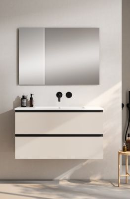 Купить visobath granada, тумба 100 см, 2 ящика c черными ручками, цвет бежевый матовый лак (cotton) оптом