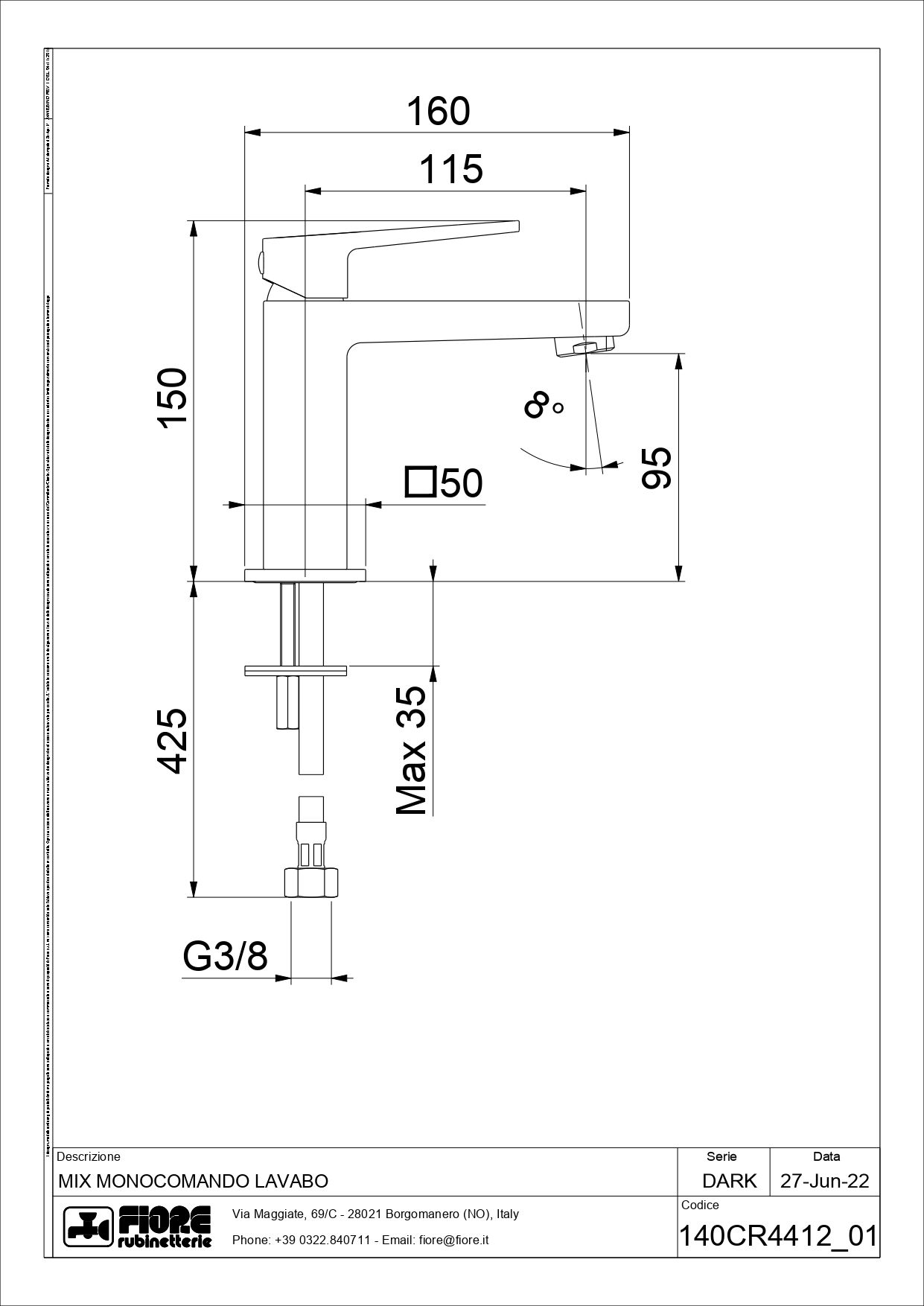 Купить смесители fiore dark, однорычажный смеситель для раковины (излив 11,5 см), без донного клапана, цвет черный матовый оптом