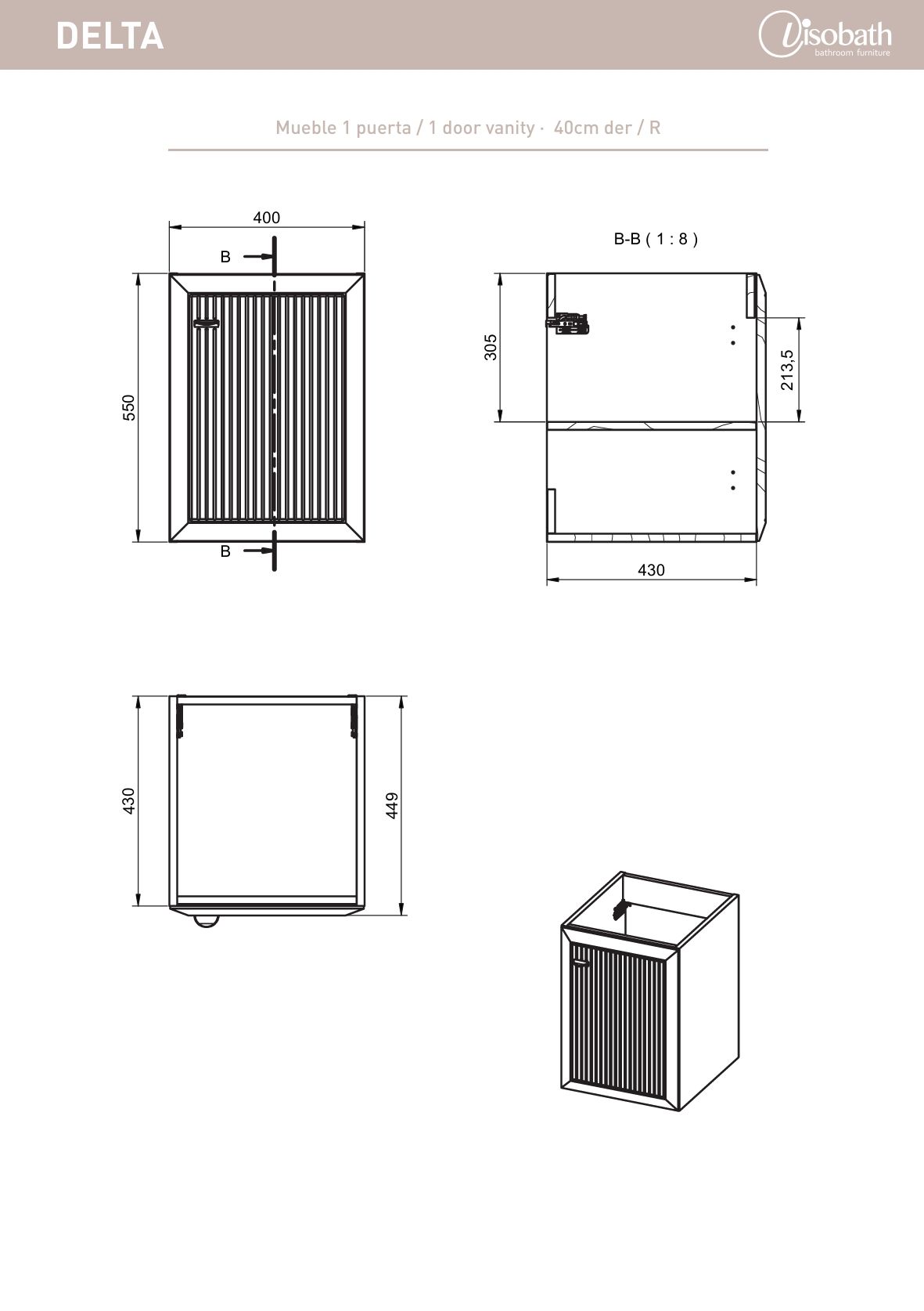 Купить visobath delta, правый боковой модуль с распашной дверью, цвет кварцевый матовый лак (quarzo) оптом