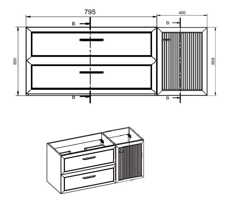 Купить visobath delta, комплект: тумба 80см+модуль 40см+раковина левая из мин. литья, цвет кварцевый матовый лак (quarzo) оптом Купить visobath delta, комплект: тумба 80см+модуль 40см+раковина левая из мин. литья, цвет кварцевый матовый лак (quarzo) оптом