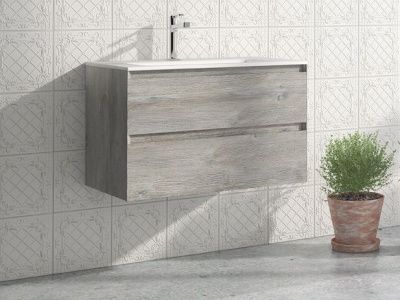 Купить ibx marina 80 см: тумба (2 ящика) и белая керамическая раковина, цвет мебели натуральный оптом