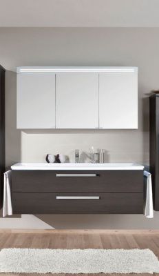 Купить puris star line 90 см: зеркальный шкаф с led подсветкой, тумба (2 ящика) и белая раковина из мин литья, цвет мебели венге