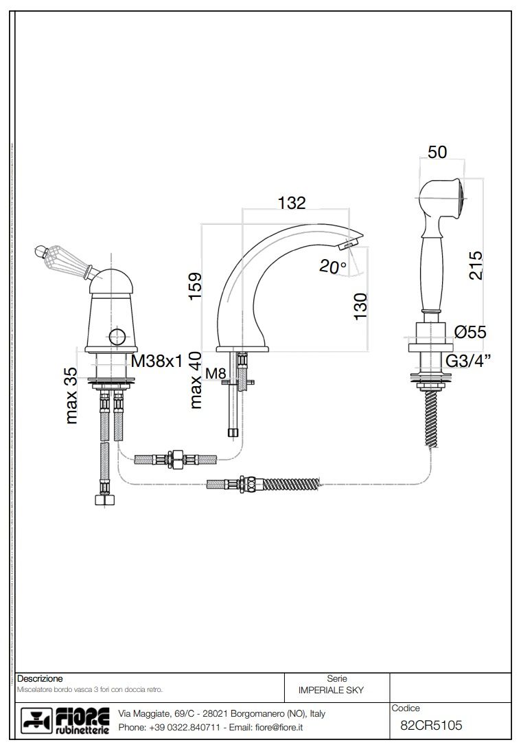 Купить смесители fiore imperiale sky, комплект смесителя на борт ванны (излив 13,2 см), на 3 отверстия, с набором для душа, цвет бронза - swarovski оптом