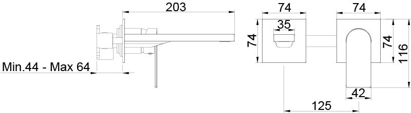 Купить aqg alpha two, встраиваемый в стену однорычажный смеситель для раковины, цвет никель сатин (pvd) оптом
