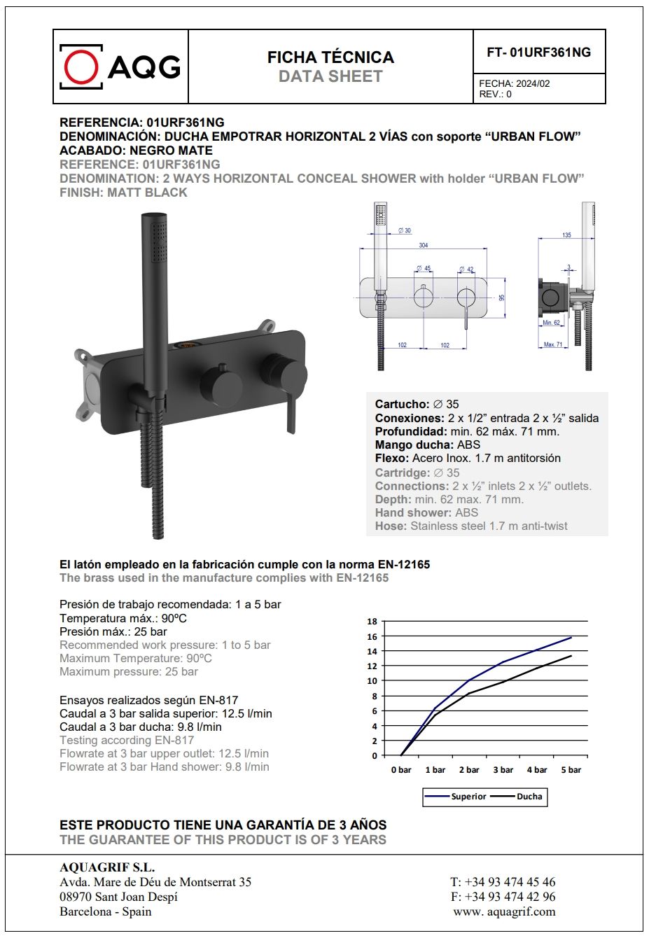 Купить aqg urban flow, душевой комплект er234 на 2-3 потребителя, с настенным кронштейном, цвет черный матовый оптом