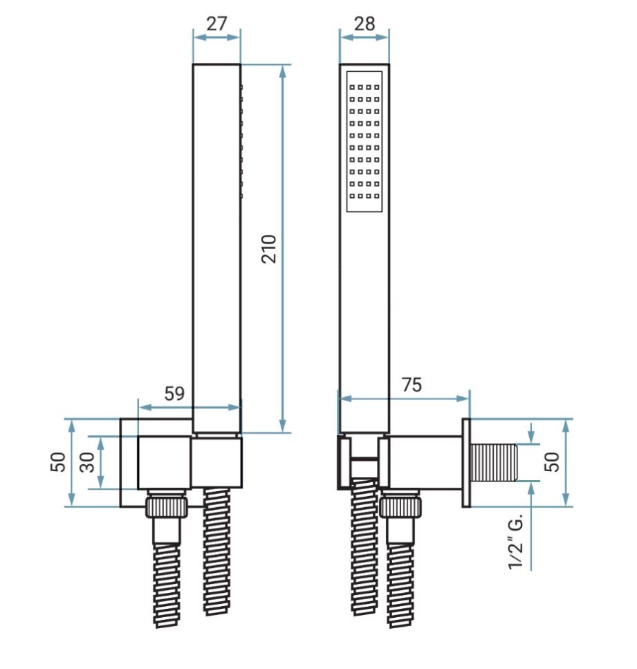 Купить emmevi, набор ручного душа 156: квадратная лейка из abs, шланг 150 см из латуни и держатель лейки с водоотводом из латуни, цвет бронза оптом