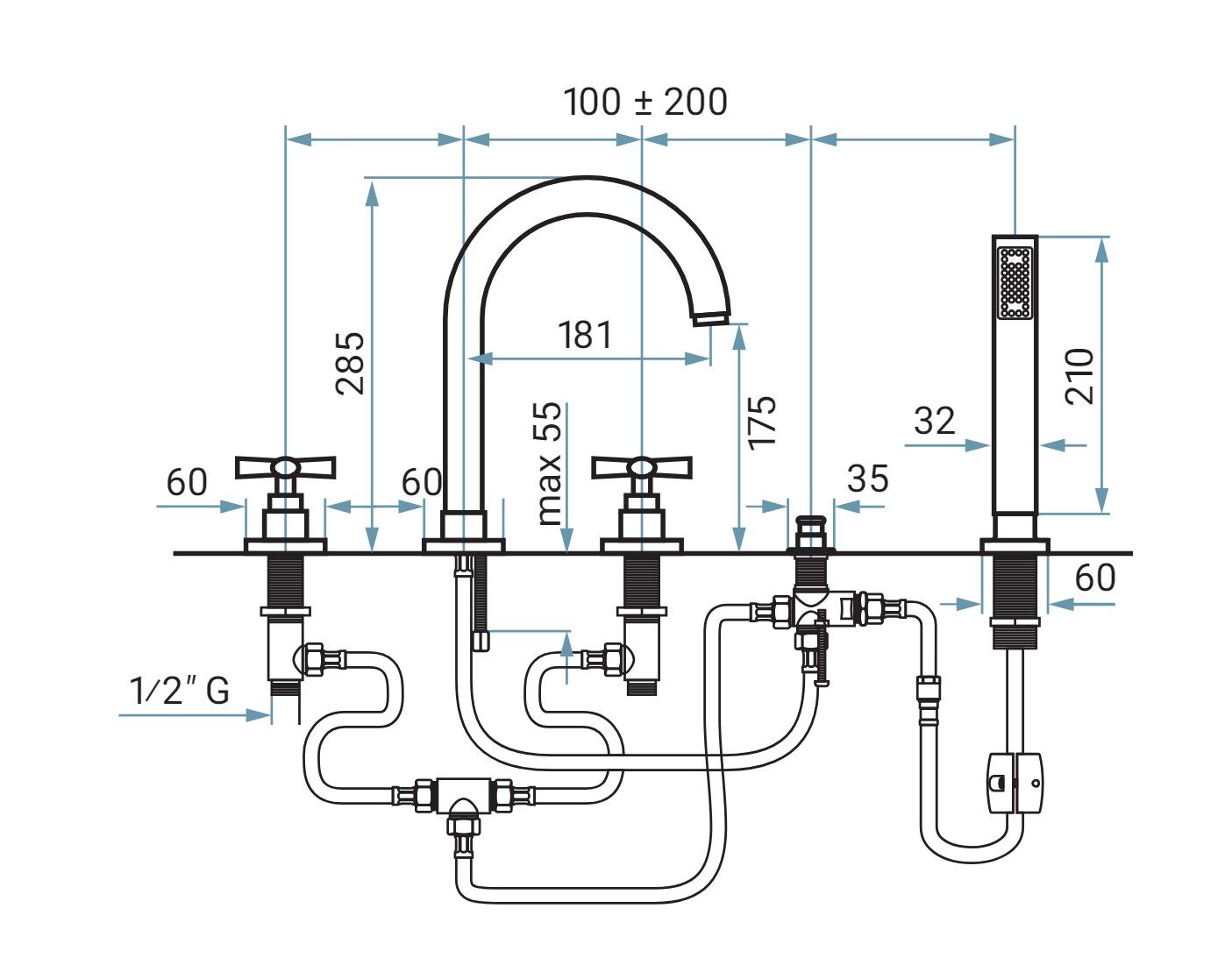 Купить смесители Emmevi Spirit New, комплект смесителя на борт ванны (излив 18,1 см), на 5 отверстий, с набором для душа, цвет брашированное золото оптом Купить смесители Emmevi Spirit New, комплект смесителя на борт ванны (излив 18,1 см), на 5 отверстий, с набором для душа, цвет брашированное золото оптом