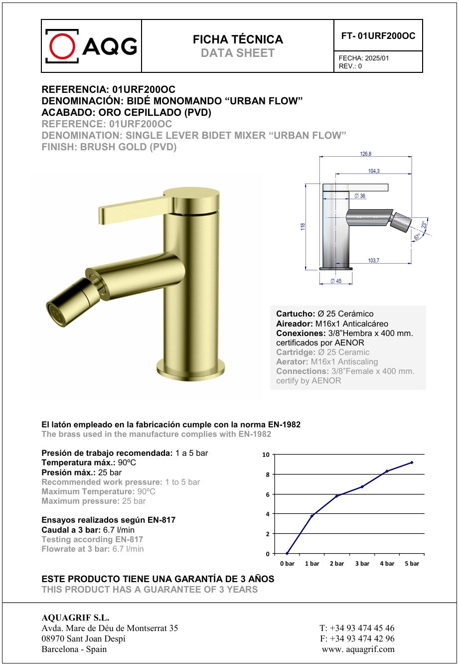 Купить aqg urban flow, однорычажный смеситель для биде без донного клапана, цвет матовое золото (pvd) оптом Купить aqg urban flow, однорычажный смеситель для биде без донного клапана, цвет матовое золото (pvd) оптом
