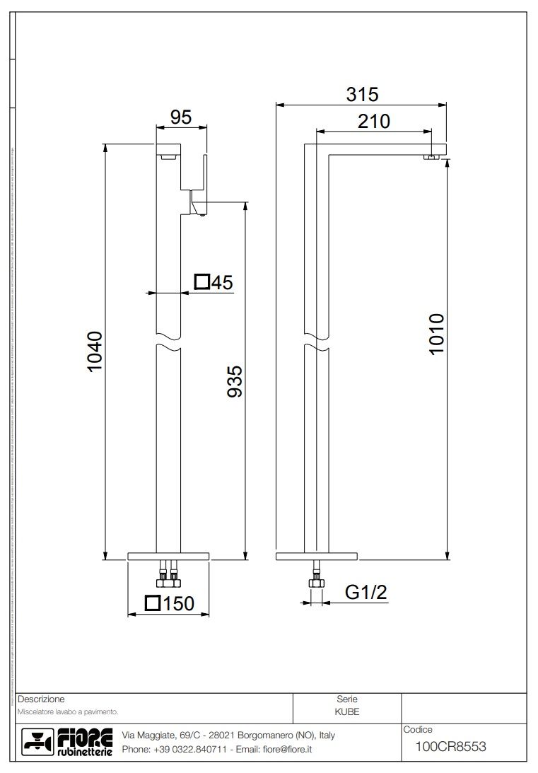 Купить смесители fiore kube, однорычажный напольный смеситель для раковины (излив 22 см), цвет хром оптом