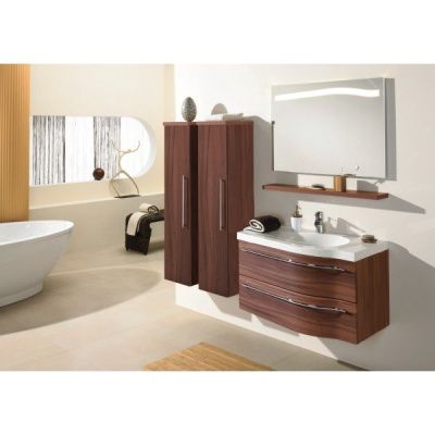 Купить puris swing 90 см левый: зеркало с подсветкой, тумба (2 ящика) и белая раковина из мин литья, цвет мебели черный структурный