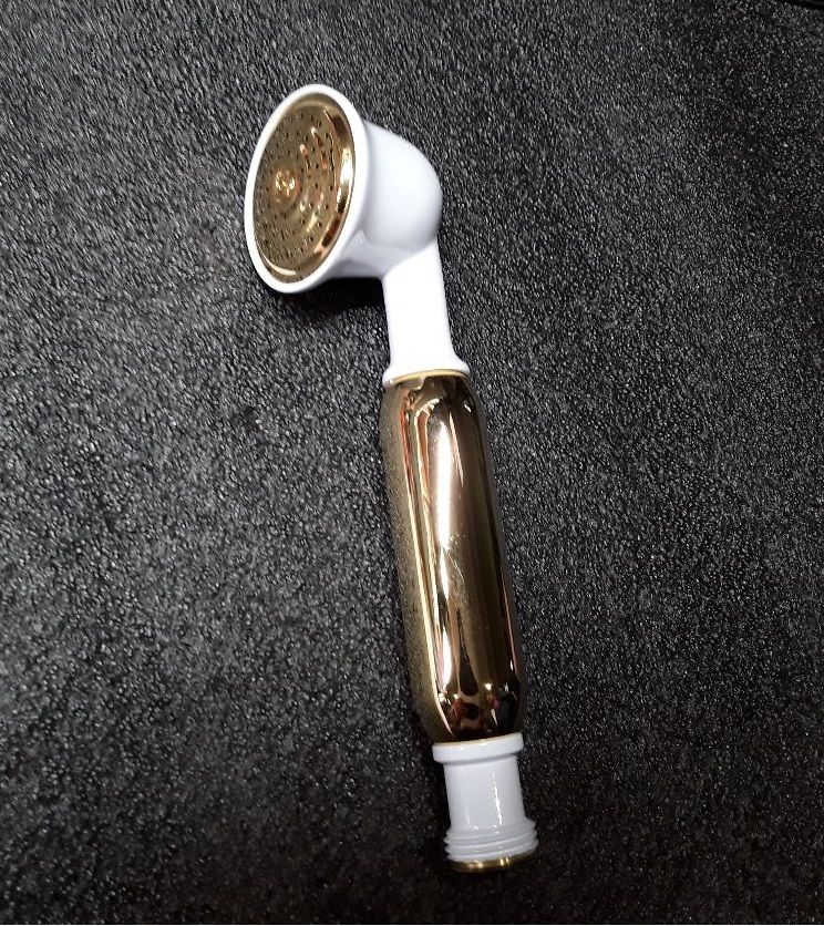 Купить emmevi, круглая однорежимная лейка ручного душа из латуни, с керамической ручкой (для набора 110), цвет белый/золото оптом