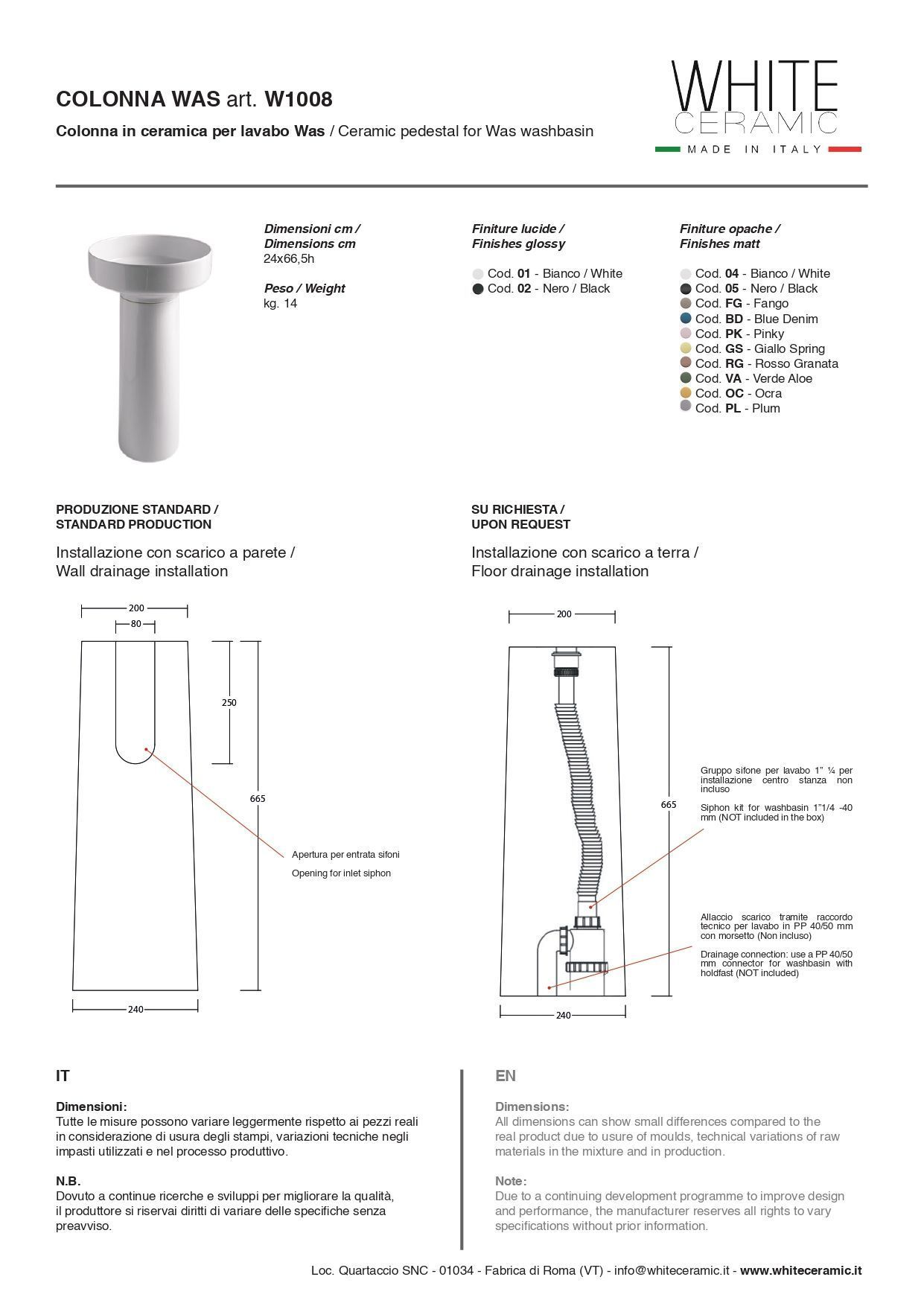 Купить white ceramic was, круглая раковина с пъедесталом, 40x84,5h см, цвет белый глянцевый оптом