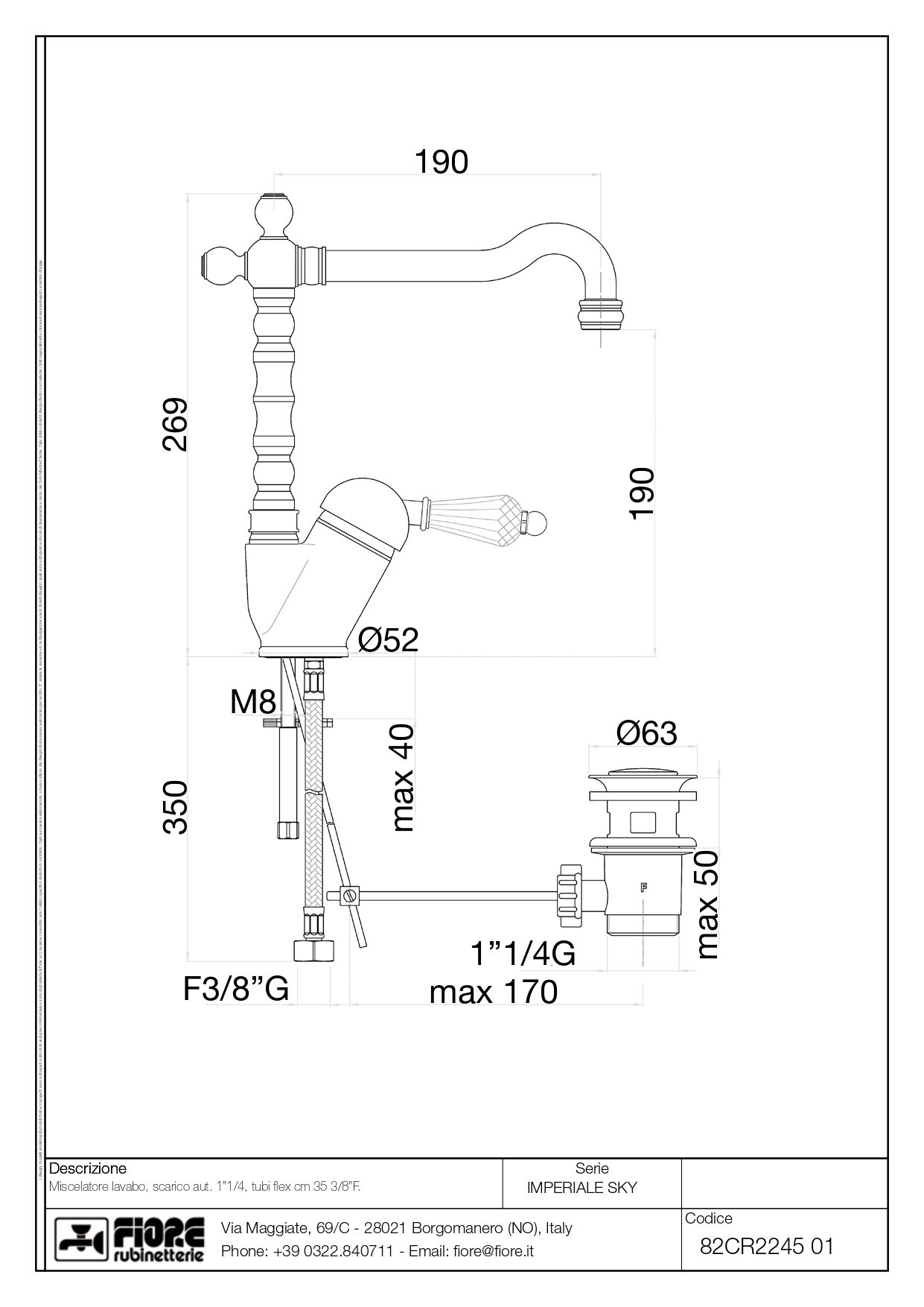 Купить смесители fiore imperiale sky, однорычажный смеситель для раковины (излив 19 см), с донным клапаном, цвет хром - swarovski оптом