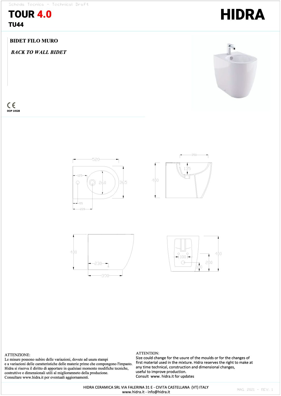 Купить hidra tour 4.0, напольное биде c крепежом, 52x36,5x40h см, цвет белый глянцевый оптом
