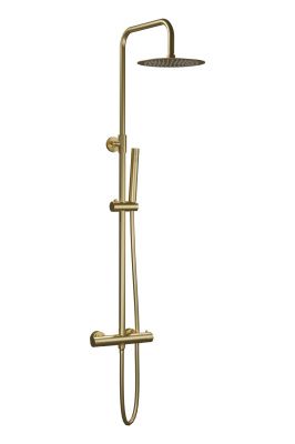 Купить aqg nite, душевая колонна регул. по высоте 95-150 см: c термостатом и круглым верхним душем 25 см, цвет матовое золото (pvd) оптом