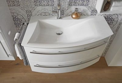 Купить puris crescendo 90 см правый: тумба (2 ящика), пенал 40r (2 двери) и белая раковина из мин литья, цвет мебели антрацит глянцевый