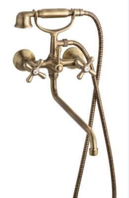 Купить смесители Emmevi Deco Classic, смеситель с длинным изливом (25см) и ручным душем для ванной, цвет бронза оптом